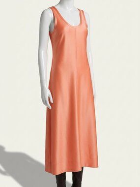 Jil Sander Women Orange Matte Satin Scoopneck Midi-Dress Size 32